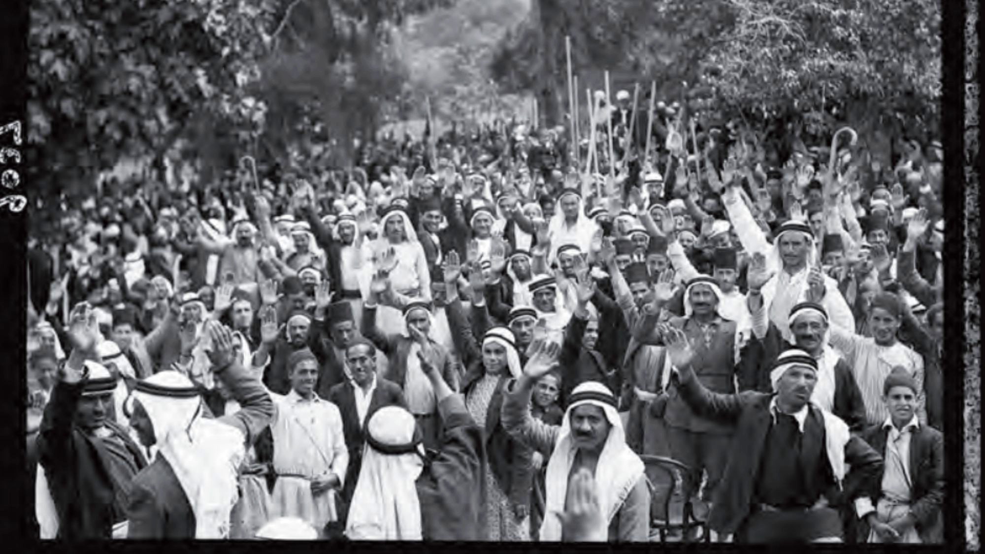 The town of Abu Ghosh, a town west of Jerusalem, takes an oath of allegiance to the Arab Higher Committee in April 1936 (MEE/Haymarket Books)